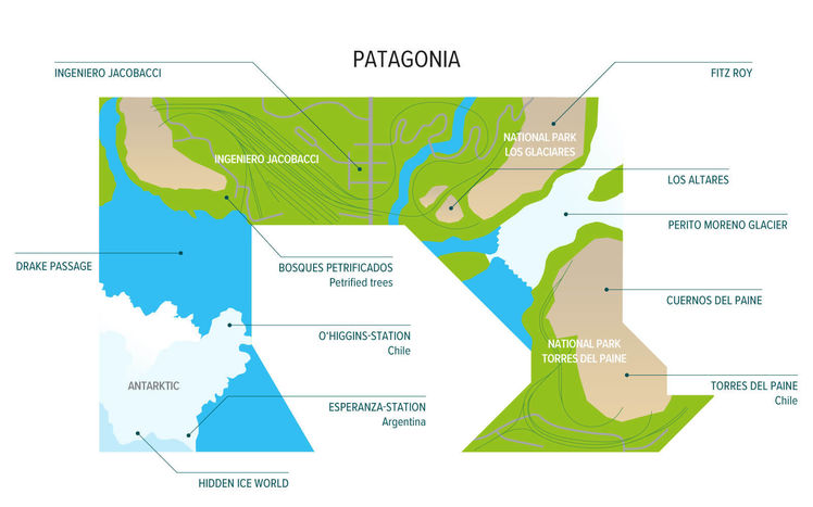 Lageplaene suedamerika patagonien en